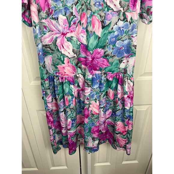 90s Village Flair Tropical Floral Drop Waist Nightgown House Dress Muu Muu XL - Picture 5 of 6